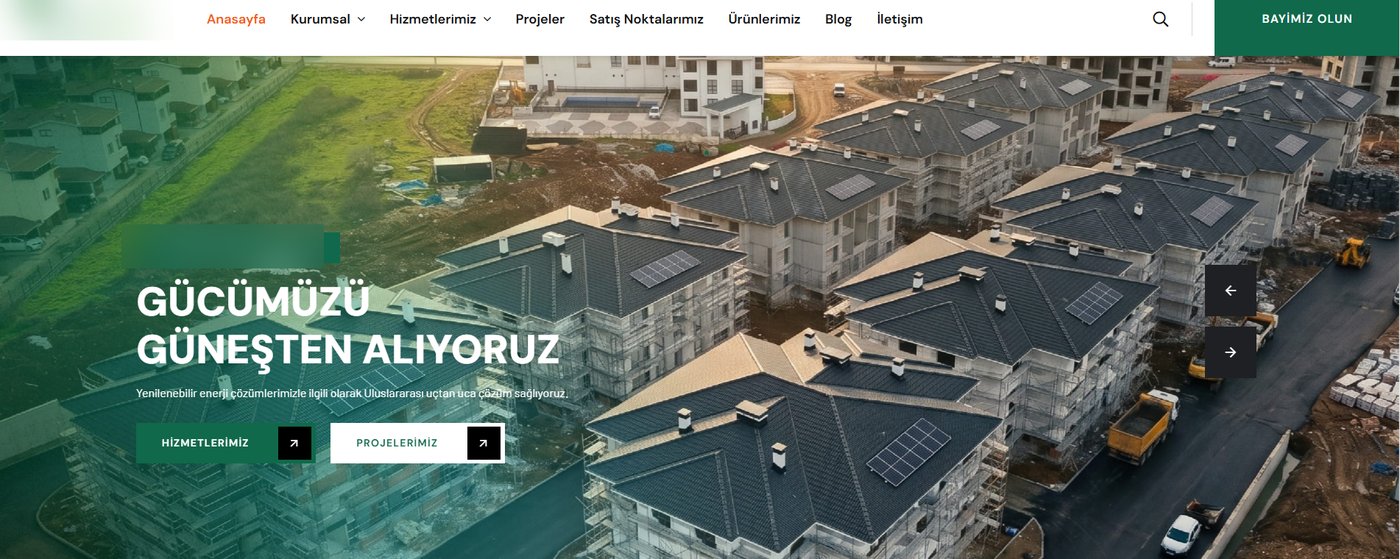 Yenilenebilir enerji sektörü kurumsal web sitesi örneği