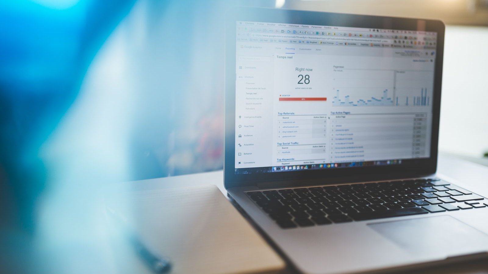 Masadaki dizüstü bilgisayarda Google Analytics raporu ekranı
